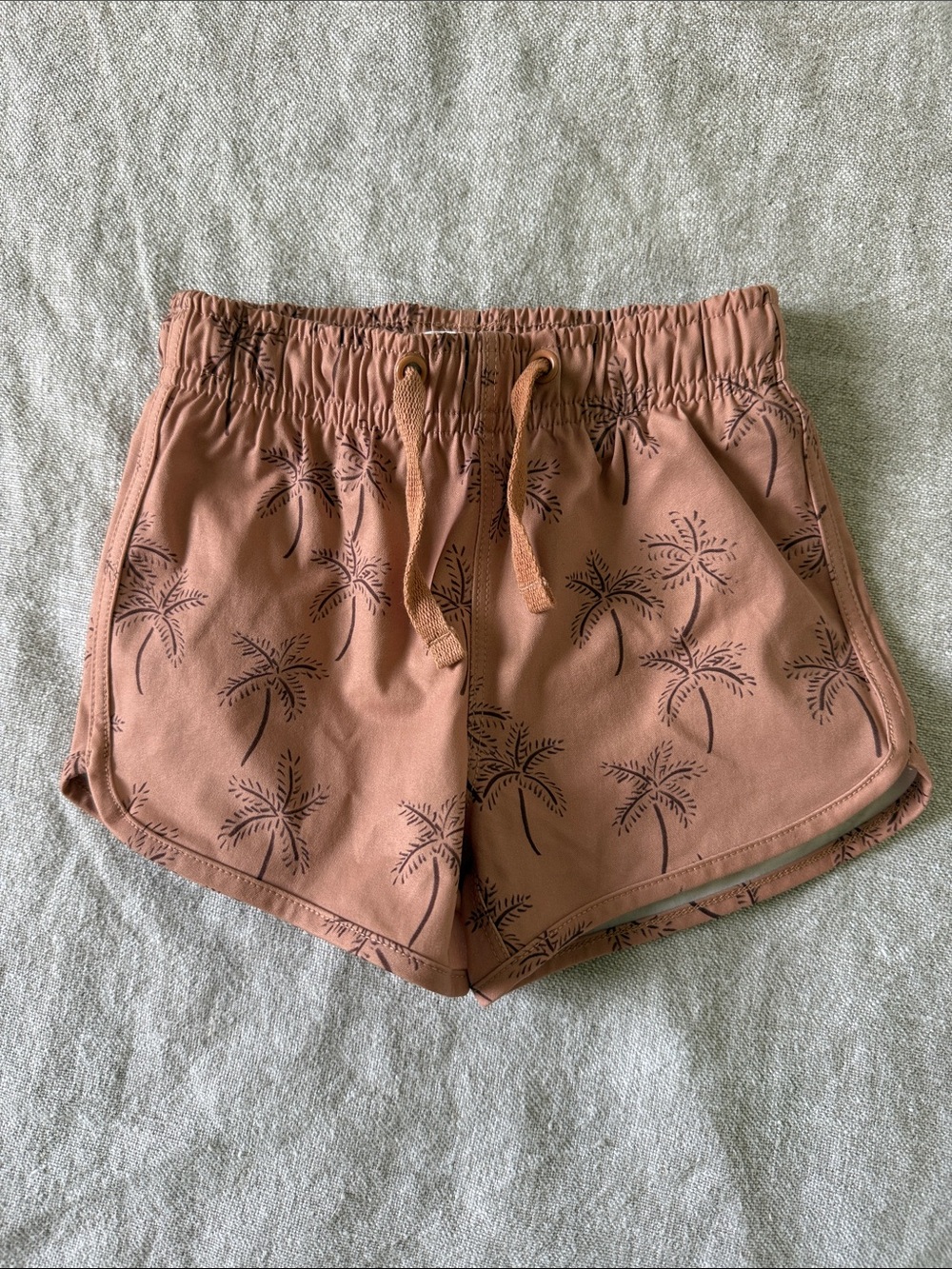 Rylee + Cru Palm-Print Drawstring Athletic Shorts - Rust